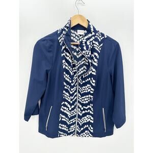 Zenergy by Chicos Women US M Blue White Printed Full Zip Jacket Polyester Golf